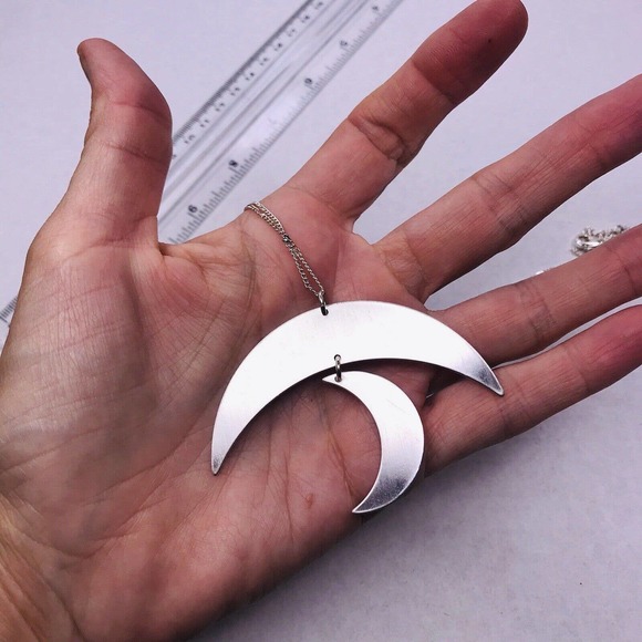 Signed Jade & Jasper Necklace Silver Tone Crescent Moon Dangle Pendant 32" Long - Picture 11 of 11